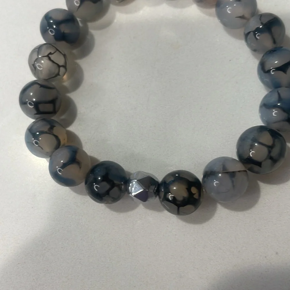 Black ice bracelet- black & white dragon agate